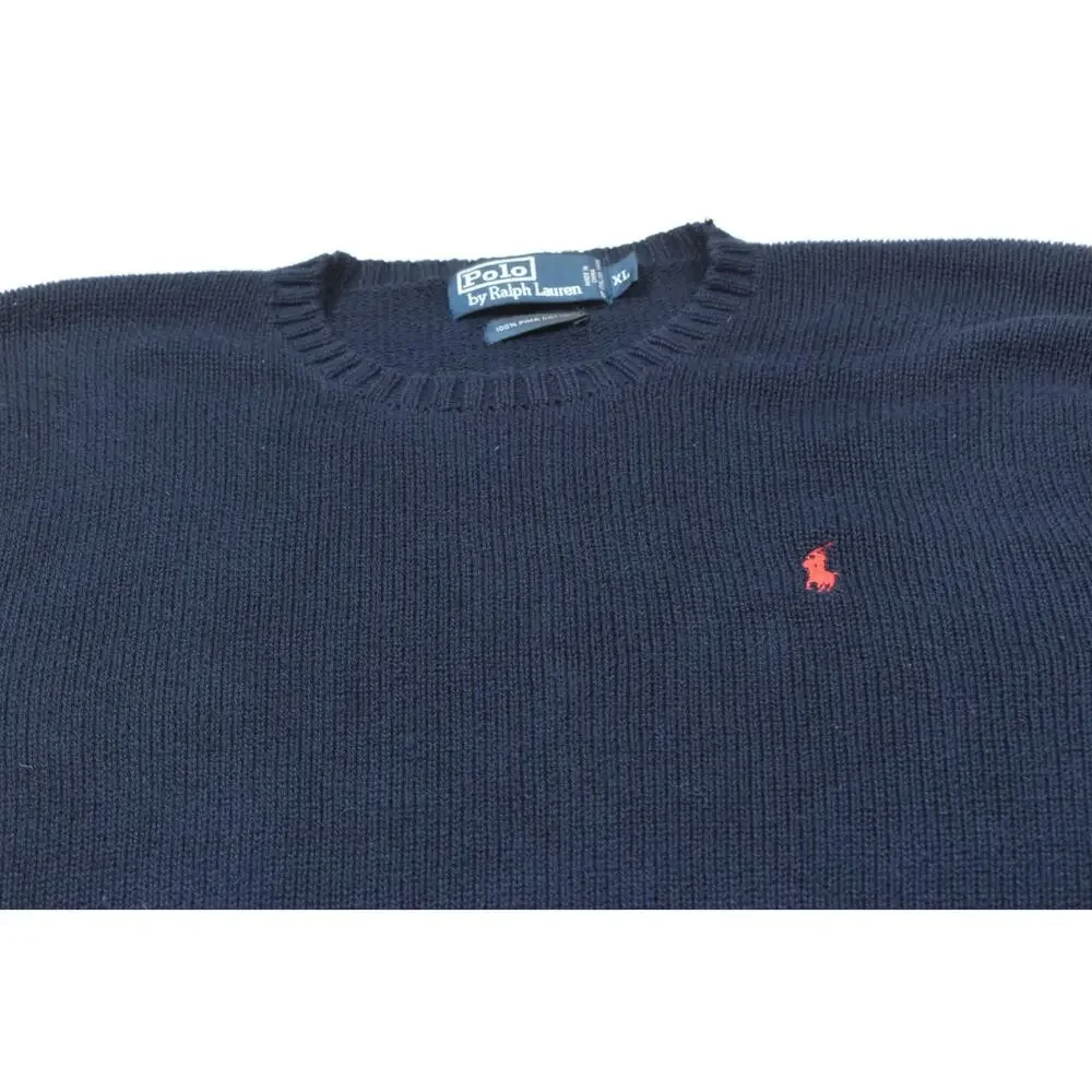 Vintage Polo Ralph Lauren Sweater Mens XL Blue Pima Cotton Long Sleeve Crew Neck
